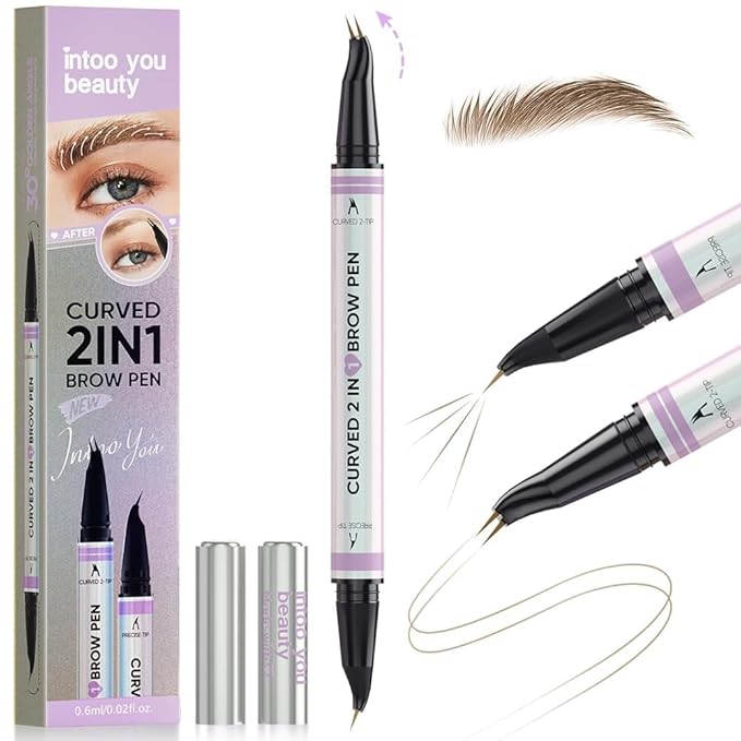 Eyebrow Pencils for Women, 30° Curved Magic 2 in 1 Eyebrow Pen Pro, Waterproof Eye Brow Pen with 2 Tips, Microblading Brow Pencils for Precise Hair Like Strokes, Last All Day Makeup (Brown)