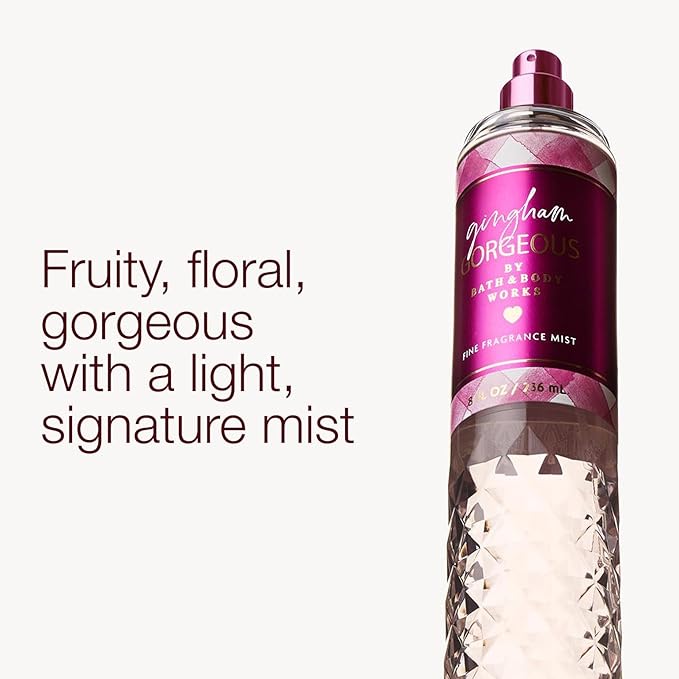 Bath & Body Works Gingham Gorgeous Fine Fragrance Mist, Body Spray & Perfume for Women, Long-Lasting Personal Fragrance – Pink Strawberries, Peony Blooms, and Peach Nectar Scent, 8 fl oz - 2 Pack