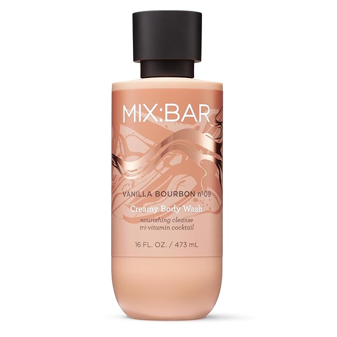 MIX:BAR Vanilla Bourbon Creamy Body Wash for Women, Hydrating & Moisturizing with Niacinamide, Panthenol & Vitamin C - Vegan, Sulfate Free, Paraben Free, 16oz