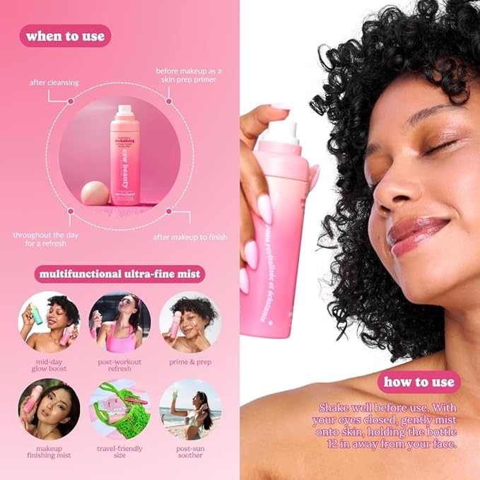ESW Beauty Lychee Breeze Facial Mist - Hydrating Face Mist - Makeup Primer & Setting Spray - Scented Face Toner with Lychee Water, Lime, Green Tea & Caffeine 3.4oz