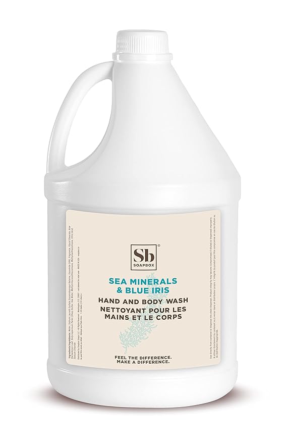 Soapbox Sea Minerals & Blue Iris Hand Soap and Body Wash, 2 in 1 Moisturizing Body & Hand Wash - Clean Ingredients Free of Harsh Chemicals, Sulfates, Parabens & Silicones - 1 Gallon Bottle