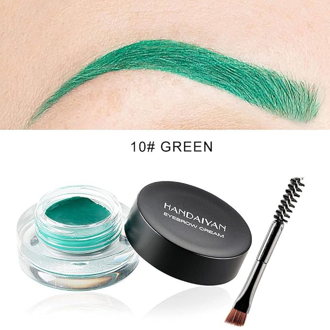 12 Colors Eyebrow Pomade Full-pigmented Long Lasting Waterproof Eyebrow Cream Gel Filling & Shaping Tinted Eyebrows Enhancers with Brush for Daily or Cosplay (10 Green)