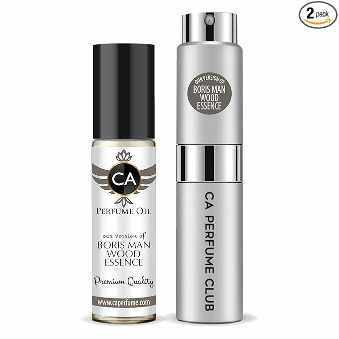 CA Perfume Duo Impression of Boris Man Wood Essence For Men Perfume Layering Set Mens Cologne Long Lasting Travel Size EDP + Body Oil Roll-On Bottle 0.27 Fl Oz+0.33 Fl Oz