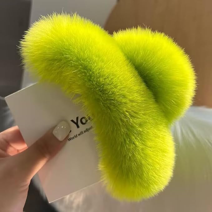 YOYLMAL Large Faux Fur Hair Claw Clip for Women, 5.1 Inches Winter Fluffy Fuzzy Hair Clips, Nonslip Strong Hold Furry Big Jaw Clamp for Thick Long Hair (Light Green)