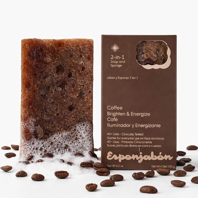 T.Taio Coffee Esponjabon Soap Sponge - Gentle Shower Scrubber - Cleaning Bath Wash Scrub - Dirt & Oil Removal - Massage & Lather Foot, Elbow, & Face Bathroom Accessories Fresh Nacre Scent