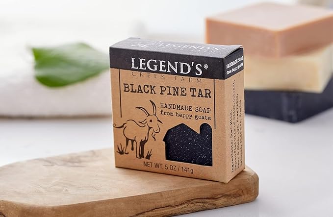 Legend's Creek Farm Goat Milk Soap - Cleansing Moisturizing Bar for Hands and Body - 5 Oz Creamy Lather, Nourishing, Gentle Natural Soap for Sensitive Skin (Black Pine Tar, Pack of 3)