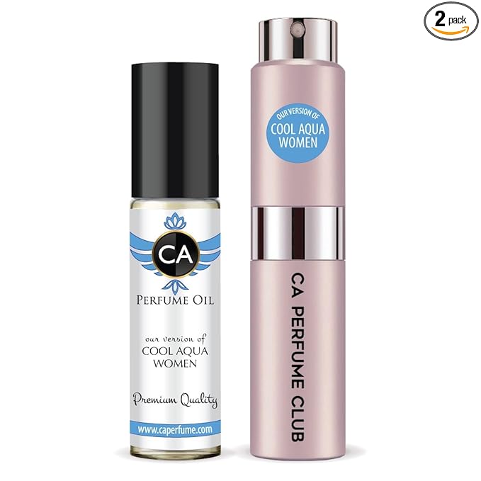 CA Perfume Duo Impression of Cool Aqua Women For Women Perfume Layering Set Long Lasting Travel Size EDP + Body Oil Roll-On Bottle 0.27 Fl Oz+0.33 Fl Oz