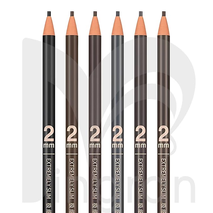 6pcs 2mm Ultra-Thin Eyebrow Pencil with Brush Waterproof Long-Lasting Slim Eyebrow Pencil Peel off Microblading Mapping Pencils (Mix 6 Colors)