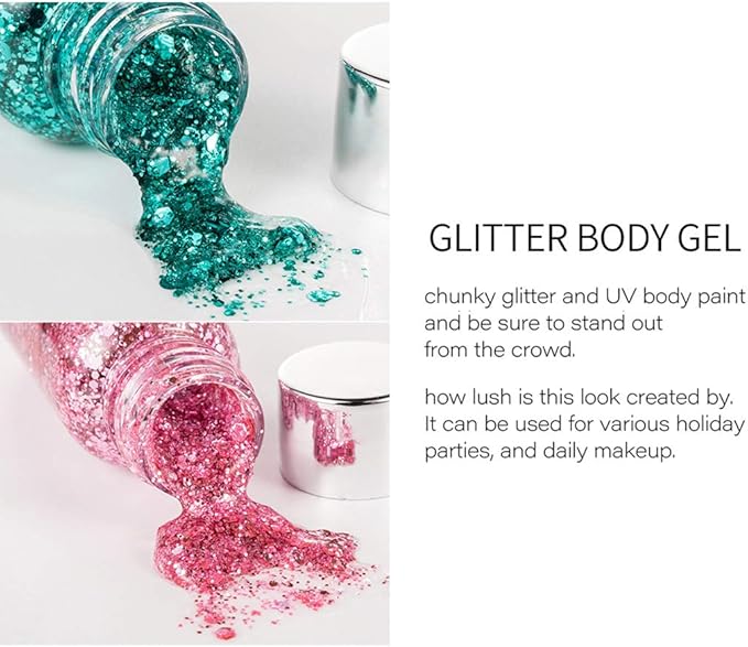 Mermaid Sequins Chunky Glitter Liquid Eyeshadow Glitter Body Gel Festival Glitter Cosmetic Face Hair Nails Makeup Long Lasting Sparkling 30g