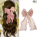 Bright Colors Hair Ribbon-Organza Bow With Long Tail Ribbon ，Soft Chiffon Hair Bows for Women and small Girls，Elegant and fashionable Large Bow Metal Spring Clip bow hair clip Large -Cameo Browm