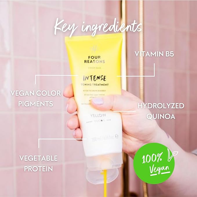 FOUR REASONS Color Mask INTENSE Yellow (27 Colors) - Intensive Toning Treatment - Color Depositing Conditioner – Semi Permanent Yellow Hair Dye for Lightened and Colored Hair– 100% Vegan, 6.76 fl oz