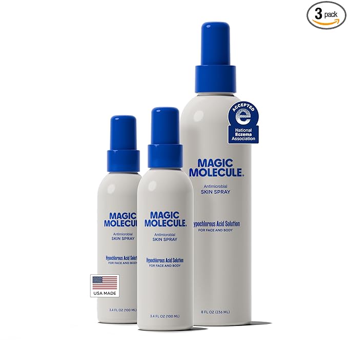 Magic Molecule Hypochlorous Acid Spray – Soothing Facial Mist for Redness & Irritated Skin – Cleansing & Purifying – Everything Home & Travel Bundle (1x 8oz + 2x 3.4oz)
