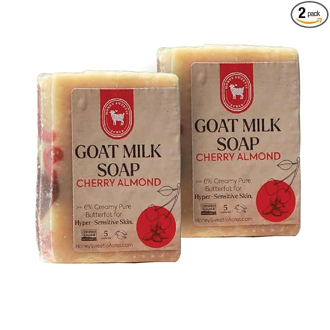 Honey Sweetie Acres 2-Pack of Cherry Almond Goat Milk Soap - Handmade 5 oz Bar, Made with Natural Ingredients, Moisturizing & Gentle, Made in the USA