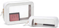 LETGO 2 Pack Clear Makeup Bag Set - Travel Toiletry Organizer for Women, Waterproof Cosmetic Makeup Pouch Portable Makeup Brush Case Car Accessories for Women Men (2Pack-Standard&Slim, Beige)