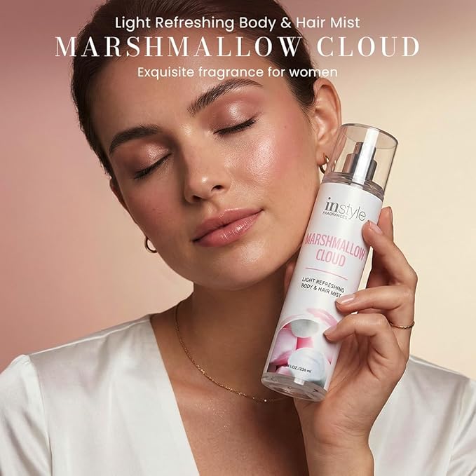 Instyle Fragrances | Body & Hair Mist | Marshmallow Cloud Scent | With Panthenol | CLEAN, Vegan, Paraben Free, Phthalate Free | Premium 8 Fl Oz Spray Bottle