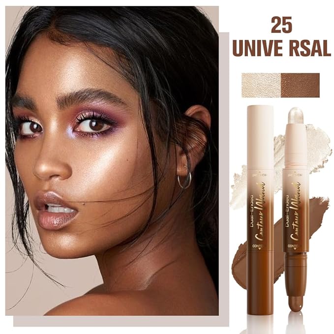 FeiCuiYun 2Pcs Dual-Ended 2-in-1 Cream Contour & Highlighter Stick Makeup For Face & Body – Waterproof, Long-Lasting, Suitable for All Skin Tones, (05+06)