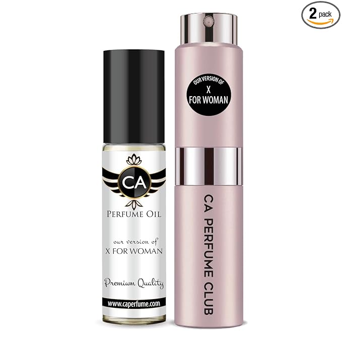 CA Perfume Duo Impression of X For Woman For Women Perfume Layering Set Long Lasting Travel Size EDP + Body Oil Roll-On Bottle 0.27 Fl Oz+0.33 Fl Oz
