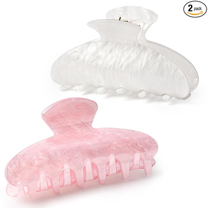 Aileam Acetate Hair Claw Clips for Women,Pink White hair clip French Design Strong Hold Non-Slip claw clips for Thick Hair, 2 Pack