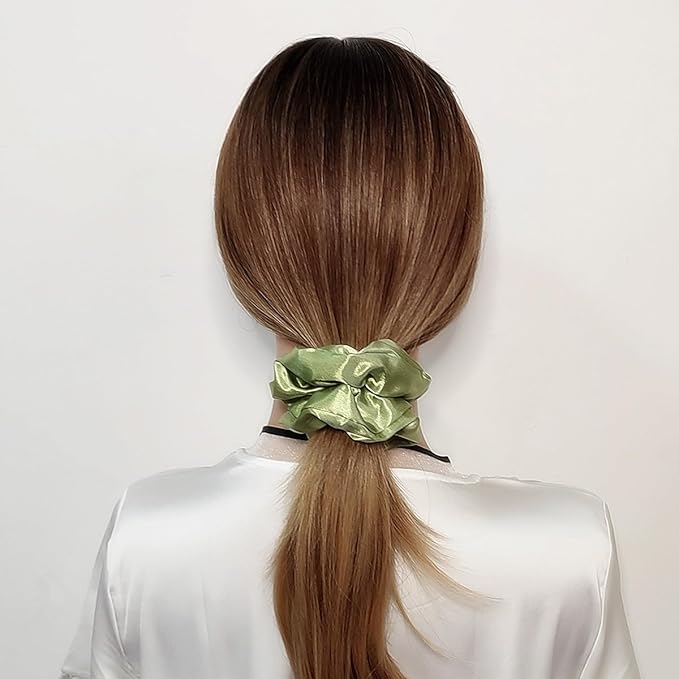 Sufermoe 12 Pcs Soft Satin Silk Hair Scrunchies, 4.5 Inch, Light Gray Green, Hair Ties for Women and Girls, Hair Accessories