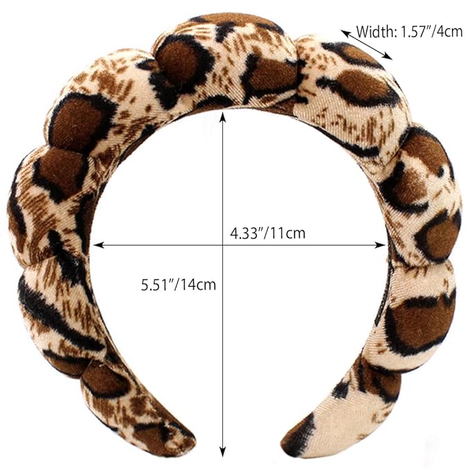 Spa Headbands Puffy Makeup Skincare Headbands for Washing Face or Facial, Terry Cloth Fabric Hairbands for Makeup Removal Shower Skin Treatment(Large Leopard Print)