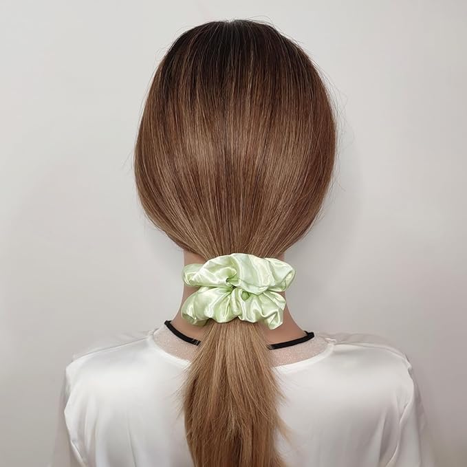 6 Pcs Satin Silk Hair Scrunchies Soft Hair Ties Fashion Hair Bands Hair Bow Ropes Hair Elastic Bracelet Ponytail Holders Hair Accessories for Women and Girls (4.5 Inch, Tender Green)