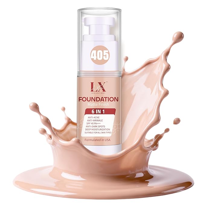 6-in-1 Makeup Infused with 1% Hyaluronic Acid- Matte + Poreless Liquid Foundation For A Glowing & Soft-Focus Look, Suitable for All Skin Types (405 Deep, 6-in-1 Makeup Foundation)