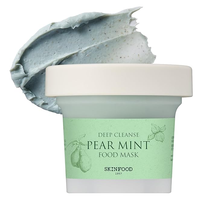 SKINFOOD Mask Pear Mint 120g - Facial Pore Cleanser, Soothing & Hydrating Body Skin - Pore & Sebum Clearing, Cooling Bubbles Scrub Wash Off Face Masks w/Rice Powder - Shower-Proof Texture (4.23 oz)