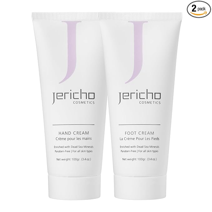 Jericho Dead Sea Hand & Foot Cream Set – Nourishing Aloe, Olive Oil & Dead Sea Minerals for Soft, Smooth Skin - 2 Pack (Hand Cream + Foot Cream), 3.4 oz Each