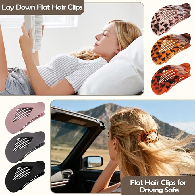 Atoden Flat Hair Clips Duckbill Large Claw Clips for Thick Medium Thin Hair 6Pcs French Barrettes Accessories for Women Girls Oval Round Leopard Tortoise Shell Neutral Color