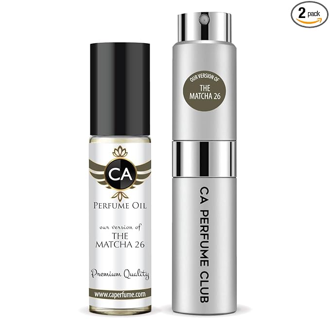 CA Perfume Duo Impression of The Matcha 26 For Women And Men Perfume Layering Set Long Lasting Travel Size EDP + Body Oil Roll-On Bottle 0.27 Fl Oz+0.33 Fl Oz