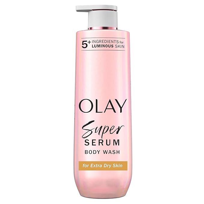 Olay Super Serum Body Wash for Extra Dry Skin, 24hr Long Lasting Rich Hydration, 5+ Ingredient Complex for Bright, Even, Firm, & Luminous Skin, with Collagen Peptide, Vitamin C & Shea Butter, 20 fl oz