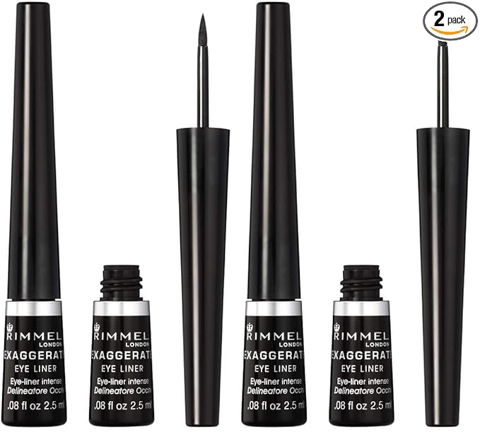 Rimmel London Scandaleyes Exaggerate Liquid Eyeliner, Intense Color, Long-Wearing, Waterproof, 001, Black, 0.08oz (Pack of 2)