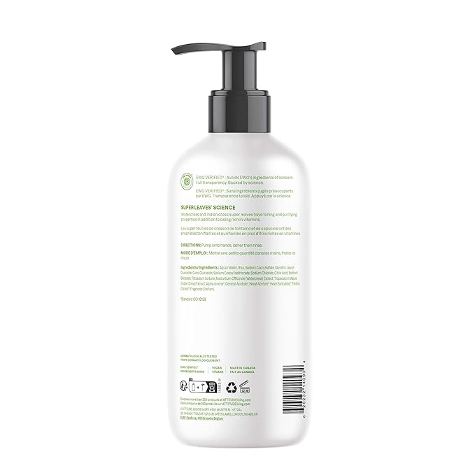ATTITUDE Liquid Hand Soap, EWG Verified, Plant and Mineral-Based, Vegan Personal Care Products, Pear & Amber, 16 Fl Oz