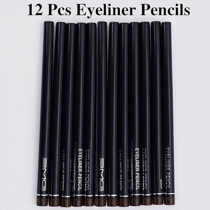 Professional Retractable Eye Liner Pencils, 12 Pcs Matte Brown, Inner Eyeliner, Brow Pens, Makeup-Brown (Brown-12 Pcs-Matte)