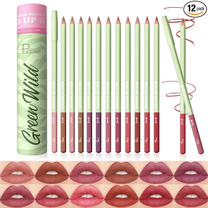 Pudaier 12-Color Lip Liner Set - Matte Velvet Lip Liners With Storage Bucket, Waterproof & Long-Lasting Nude Lip Liner Pencils, Creamy Smooth & High Pigmented, for Defining & Filling Lips
