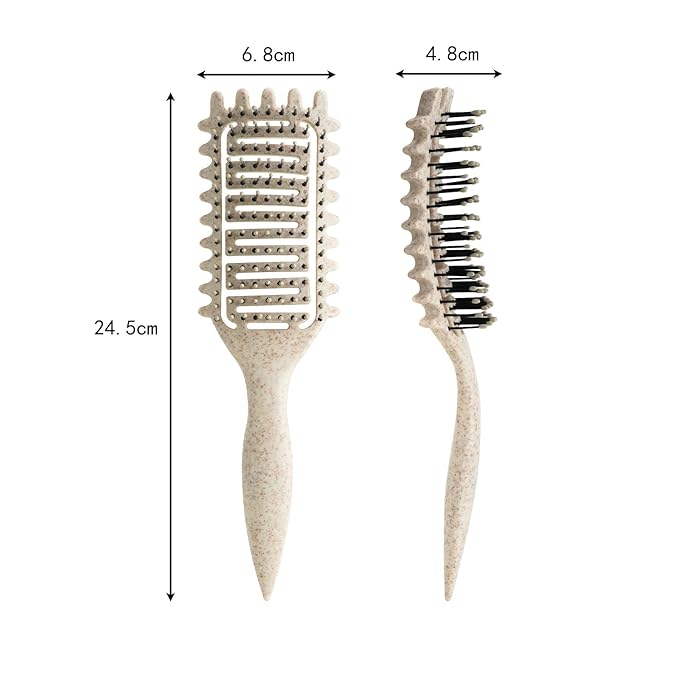 Curl Defining Brush for Curly Hair, Vented Detangling Hair Brush for Wet and Dry Styling, Curved Brush for Shaping and Smoothing Curl Clumps, Lightweight Hair Brush (Green Purple)