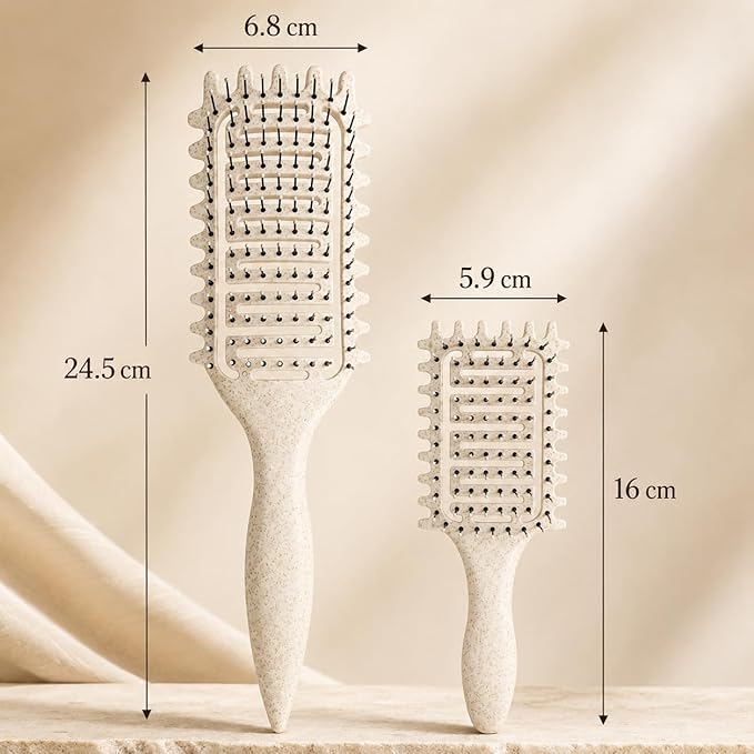 Curl Defining Brush for Curly Hair, Vented Detangling Hair Brush for Wet and Dry Styling, Curved Brush for Shaping and Smoothing Curl Clumps, Lightweight Hair Brush (2Pcs Beige)