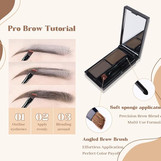 Brow Powder Kit – Long-Lasting Dark Gray Brown Color Brow Filler for Full, Defined Natural Brows, Contour Palette with Double-Ended Brush, sombra para cejas-4# (set12)