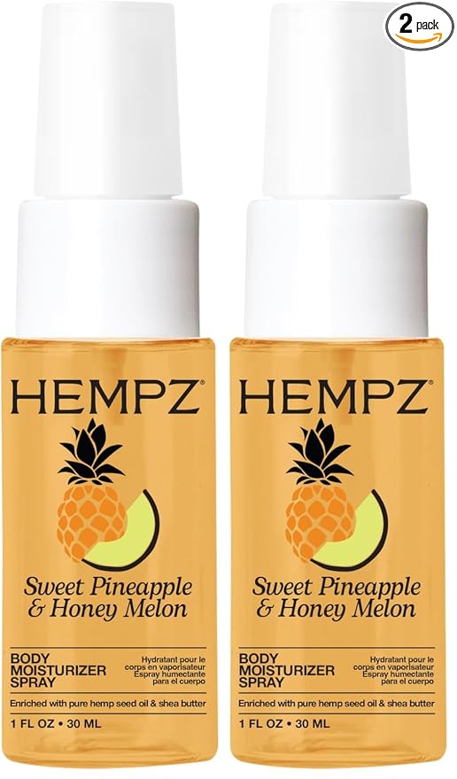 Hempz Tropical Hydrating Body Mist Spray, Sweet Pineapple & Honey Melon, Lightweight Moisturizing Fragrance, Vacation Essential, Travel Size Moisturizer, 1 fl.oz. (Pack of 2)
