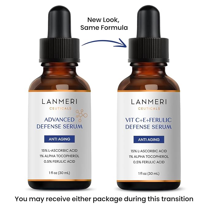 Lanmeri Ceuticals 15% Vitamin C + E + Ferulic Serum: Advanced Antioxidant Defense Formula with 1% Vitamin E & 0.5% Ferulic Acid – High-Stability Vitamin C Serum (1 fl oz)