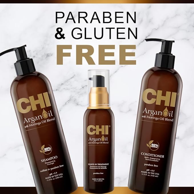 CHI Argan Oil Luxe Trio Kit with Shampoo, Conditioner and Moringa Oil (Set of 3), 11 fl. oz.