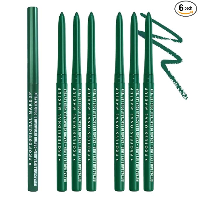 Retractable Creamy Eyeliner Eyeshadow Sticks for Eye Makeup, Ultra Pigmented Mechanical Eye Pencils, Smudge Proof Matte Satin Finish Formula, Longlasting, Vegan & Cruelty-Free (6 Pcs-Green-07)