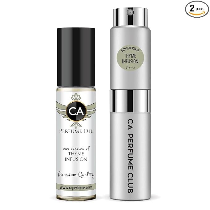 CA Perfume Duo Impression of Thyme Infusion For Women And Men Perfume Layering Set Long Lasting Travel Size EDP + Body Oil Roll-On Bottle 0.27 Fl Oz+0.33 Fl Oz