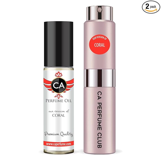 CA Perfume Duo Impression of Coral For Women Perfume Layering Set Long Lasting Travel Size EDP + Body Oil Roll-On Bottle 0.27 Fl Oz+0.33 Fl Oz