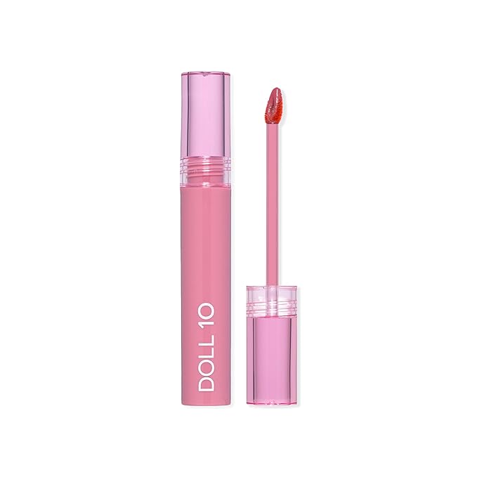 Doll 10 Peptide Plumping Satin Lip Stain – Hydrating Lip Tint w/Hyaluronic Acid & Peptides - Long-Lasting, Lightweight, Semi-Matte Finish- Clean -Cruelty/Paraben Free- .11oz [Satin Rose/Soft Pink]