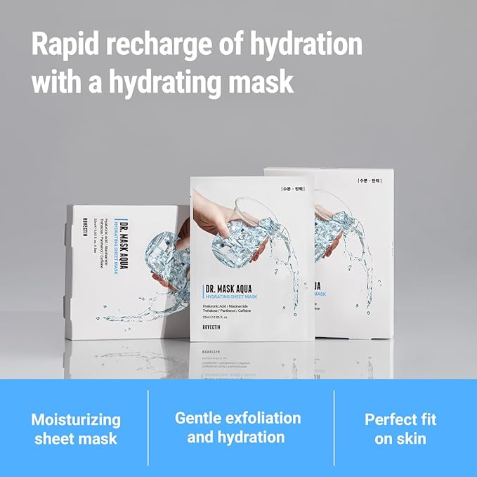ROVECTIN Dr. Mask Aqua Hydrating Sheet Mask | Deep Moisturizing Face Mask for Dry & Dehydrated Skin – Hydrating, Plumping, Soothing & Skin Barrier Care
