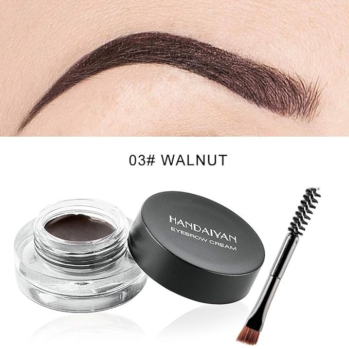 12 Colors Eyebrow Pomade Full-pigmented Long Lasting Waterproof Eyebrow Cream Gel Filling & Shaping Tinted Eyebrows Enhancers with Brush for Daily or Cosplay (03 Walnut)