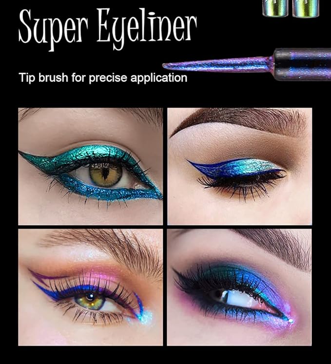 Mysense Chameleon Liquid Glitter Eyeliner, Metallic Satin Eyeliner Liquid Liner Multi-Reflective Sparkle Finish, Smudge-proof Long-lasting Glitter Eye Shadow Makeup, #01 Gold