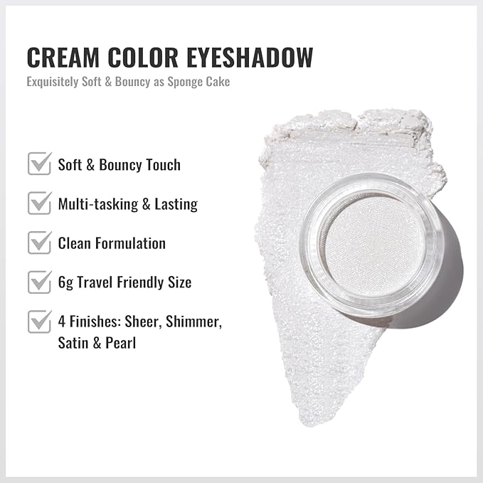 Oulac Shimmer White Cream Eyeshadow-Eye Primer| as Highlighter Waterproof & Long Lasting Blendable Glitter Eyeshadow Natural Color Eye Shadow for Women,Vegan 6g (01)