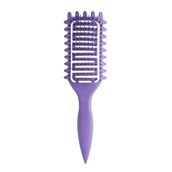 Curl Defining Brush for Curly Hair, Vented Detangling Hair Brush for Wet and Dry Styling, Curved Brush for Shaping and Smoothing Curl Clumps, Lightweight Hair Brush （Purple）